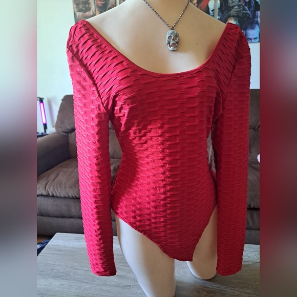 Red Open Back Bodysuit - Picture 3 of 6